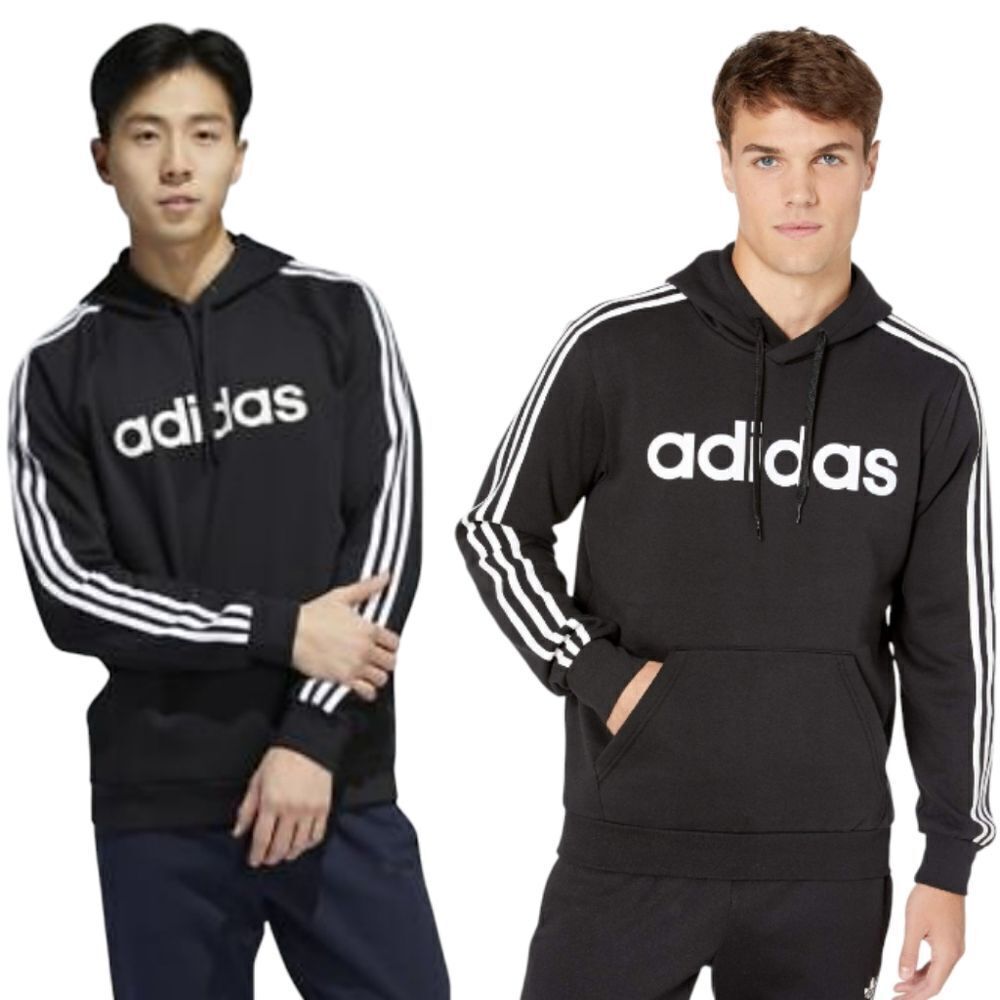 ADIDAS Black White Essentials Three Stripes Logo‎ Pullover Hoodie Men's XXL